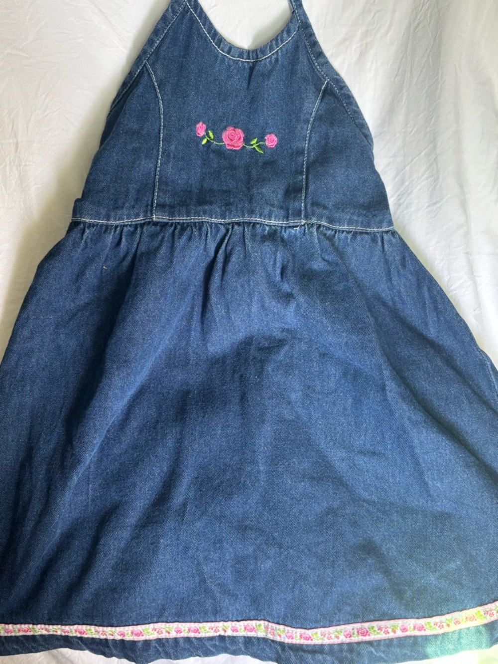 Denim Floral Embroidered Halter Dress - girls size 5